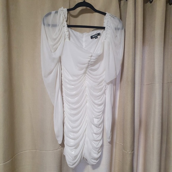 MISSGUIDED cream mesh ruched mini dress - Picture 3 of 3